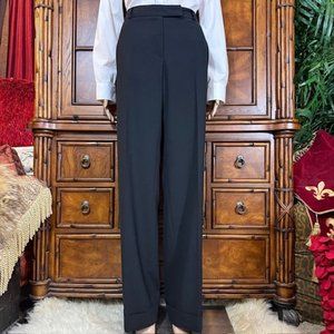 Moda International Black Cuff Hem Flat Front Straight Leg Trousers